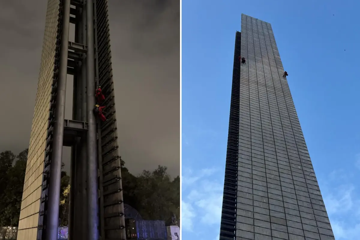 Manifestantes tomando la Estela de Luz en CDMX.  Foto: Ramón Ramírez | Canva