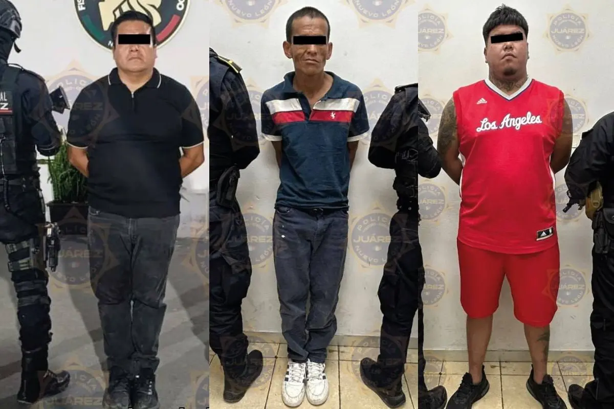 Ubaldo de Jesús “N”, de 24 años,  Juan Dionisio “N”, de 40 años, originario de la Ciudad de México,Germán Leonardo “N”, de 42 años y originario de Coahuila Foto: Gobierno de Juárez