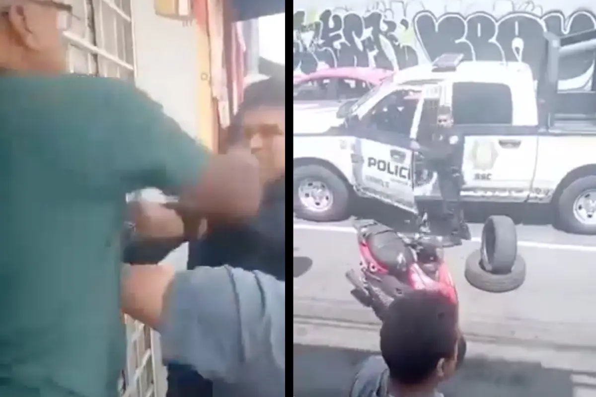 Policía se pelea con ciudadano. Foto: X @AztecaNoticias