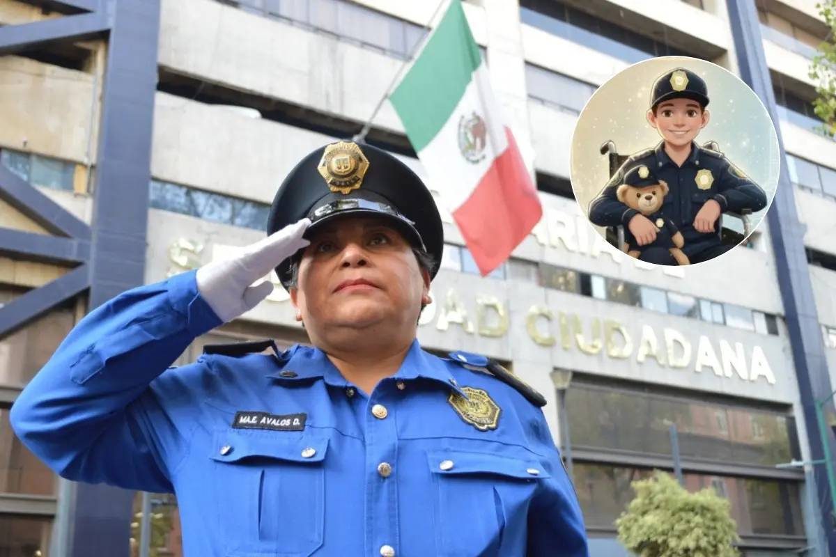 Policías despidiendo al pequeño Chemita. Foto: SSC | Canva