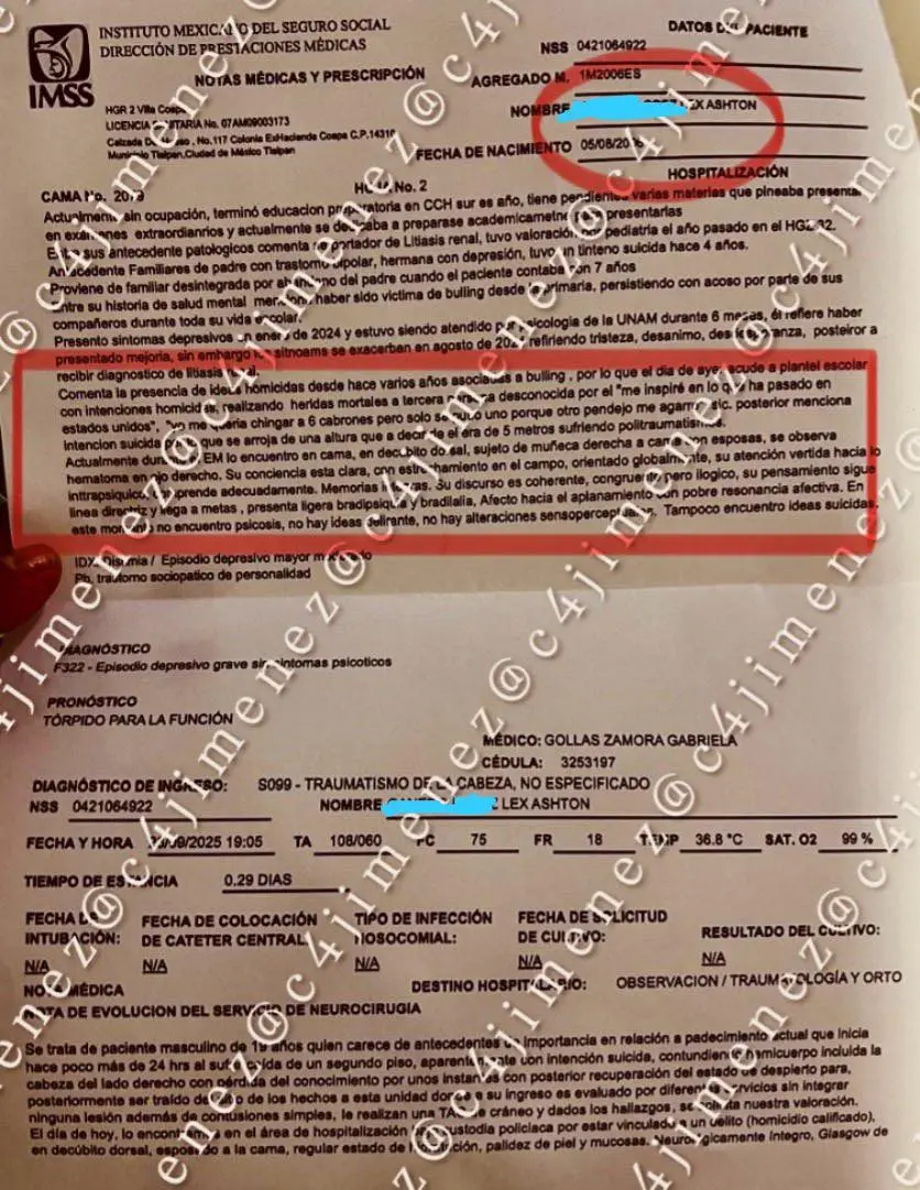 Certificado médico del agresor de CCH Sur. Foto: X @c4jimenez