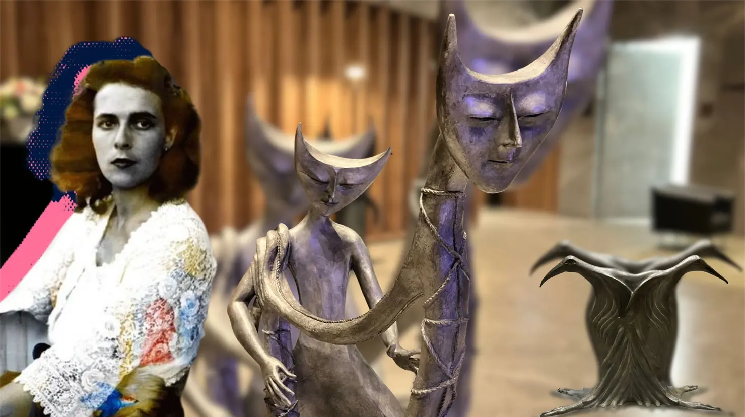 La exposición Escultura de sueños de Leonora Carrington se ubica en lobby del Hotel Presidente InterContinental. Foto. Arturo González/Canva.