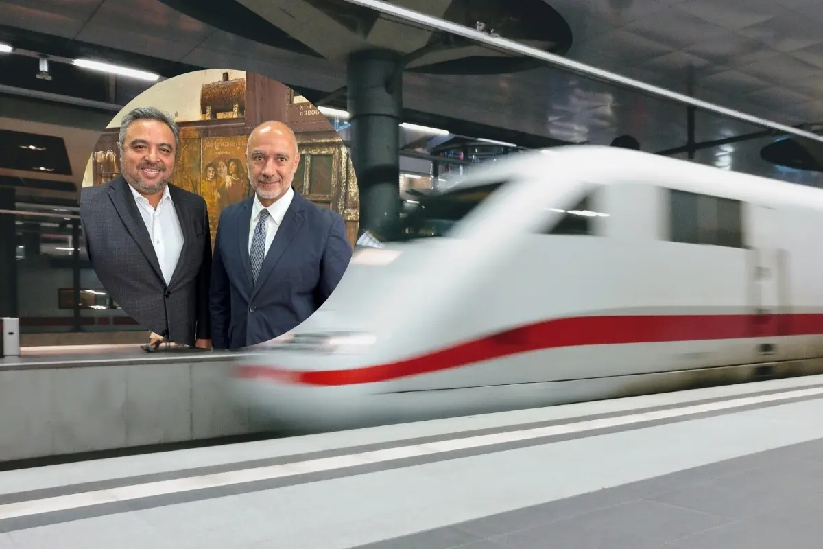 El Diputado Federal panista Víctor Pérez y un tren. Foto: Composición Canva