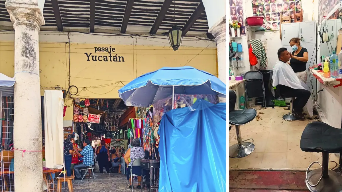 Entrada al Pasaje Yucatán en el Portal de Granos en el centro de Mérida Foto: Alexis Lara