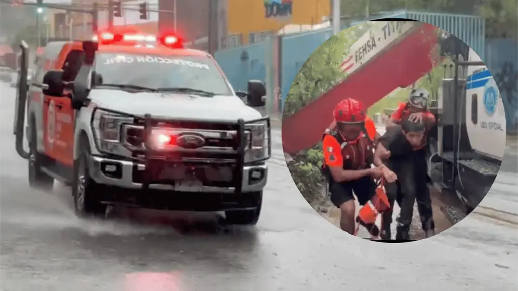 Protección Civil rescata a persona atrapada en corriente del arroyo Santa Anna en Juárez