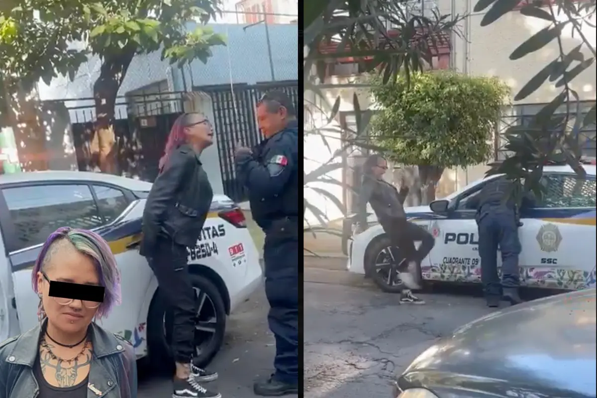 Mujer golpea a policía. Foto: X @Gposiadeoficial
