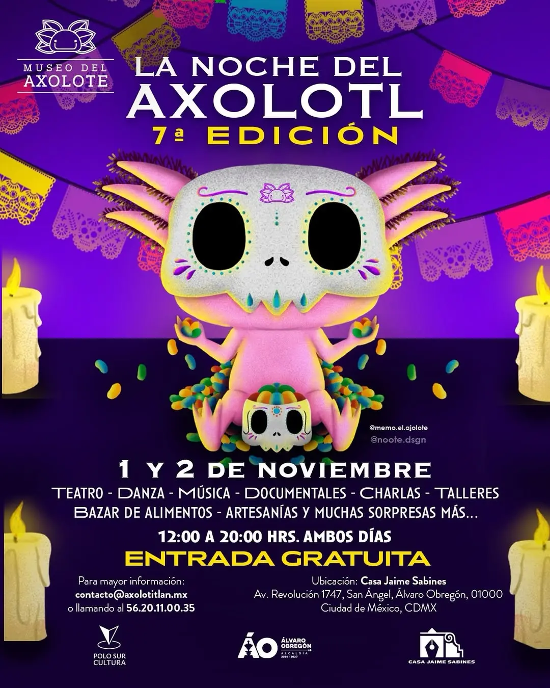 imagen recuadro Cártel para el festival Noche del Axolotl. Foto: IG @museodelaxolote