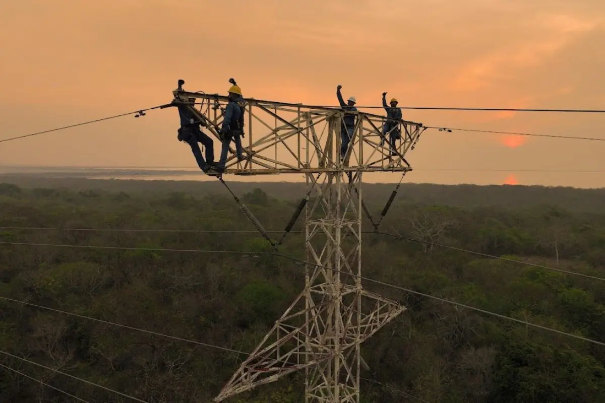 Trabajadores de la CFE en torre de luz Foto: CFE