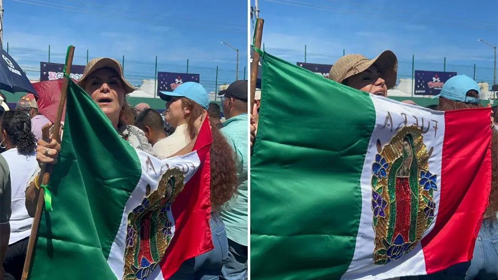 Mujer pide a Claudia Sheinbaum cambiar el águila de la bandera por la Virgen de Guadalupe