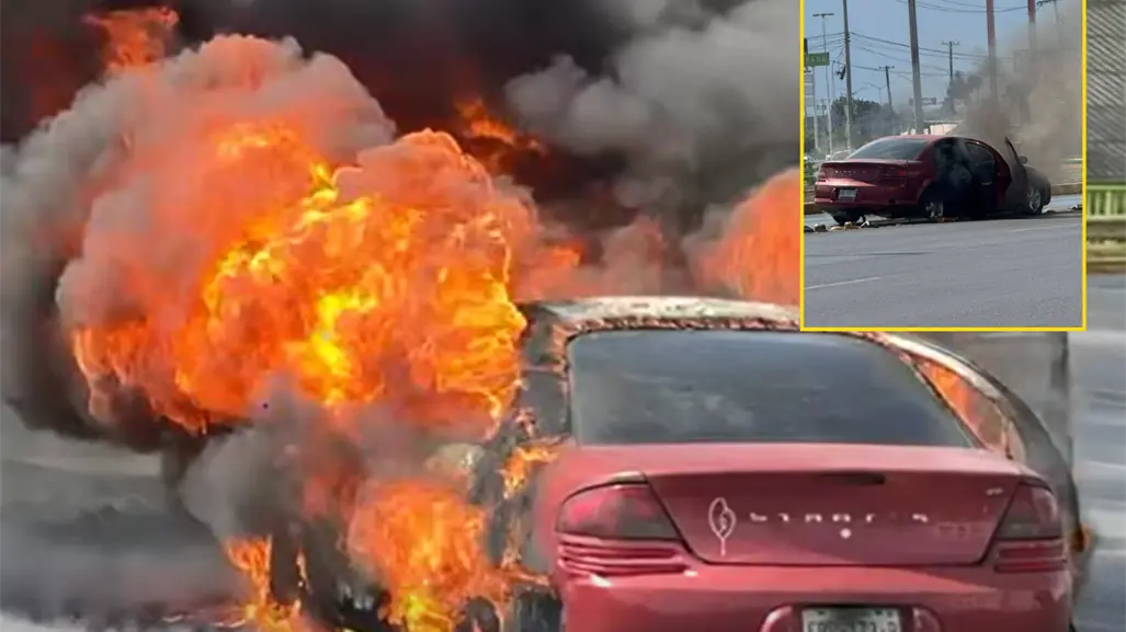 Se incendia auto en bulevar V Carranza en Saltillo; intentaba cruzar boyas