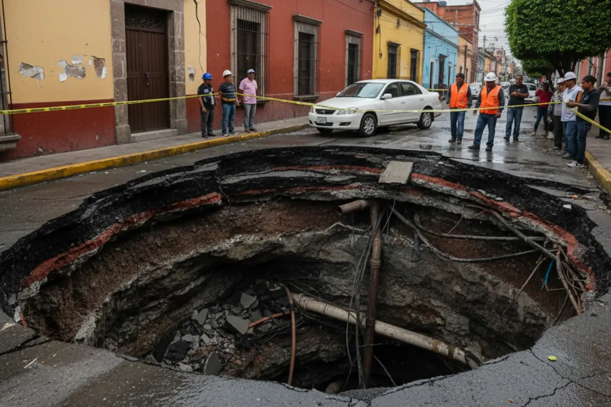 Socavón en la CDMX. Foto: IA