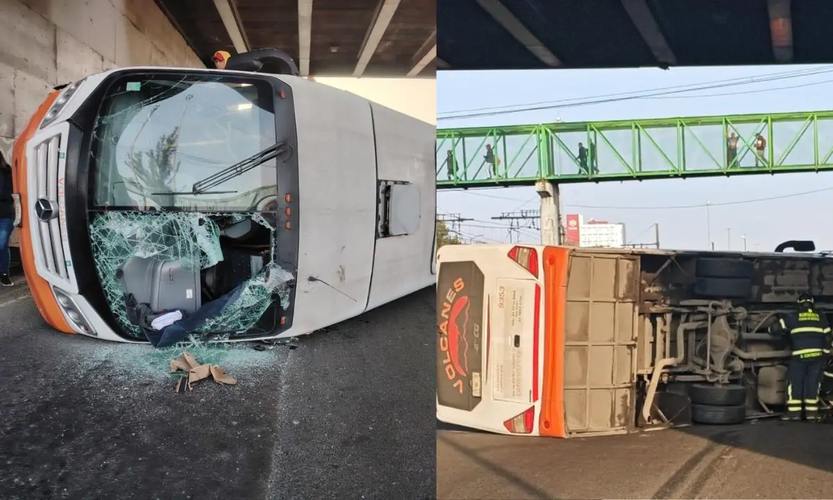 Volcadura de camión en Calzada Ignacio Zaragoza, en Iztapalapa   Foto: X (@Bomberos_CDMX) | (@Gposiadeoficial) | Canva