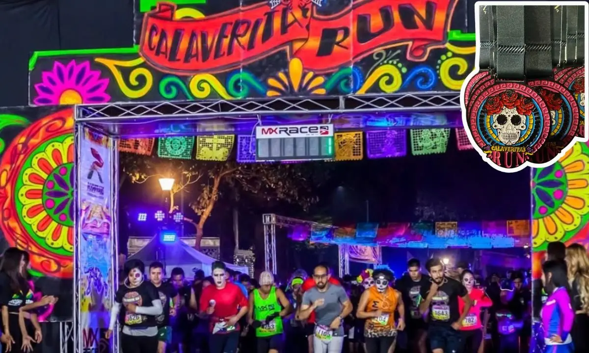 Carrera nocturna Calaveritas Run, Medalla de la carrera.  Foto: IG (@mx.race_2024) | Canva