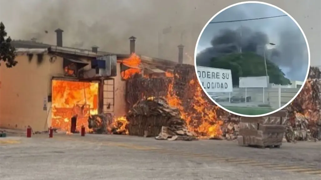 Fuerte incendio en planta de cartón del Periférico de Mérida moviliza a bomberos