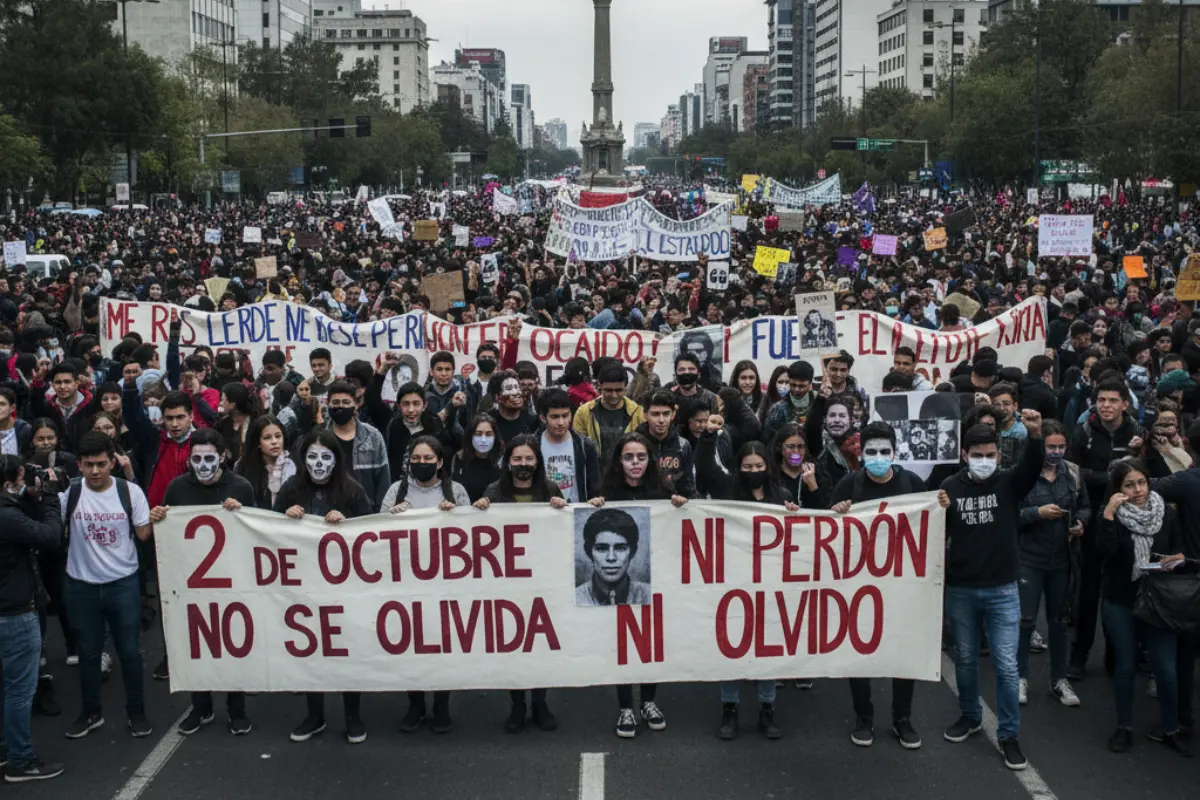 Imagen ilustrativa de la marcha del 2 de octubre. Foto: Gemini IA
