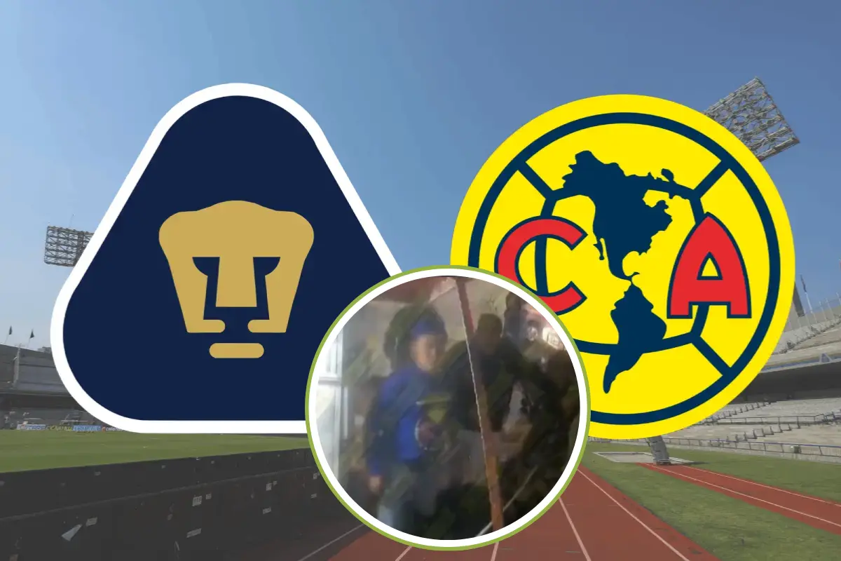 Logo de clásico Pumas vs América y captura de la riña. Foto: POSTA Deportes | Canva