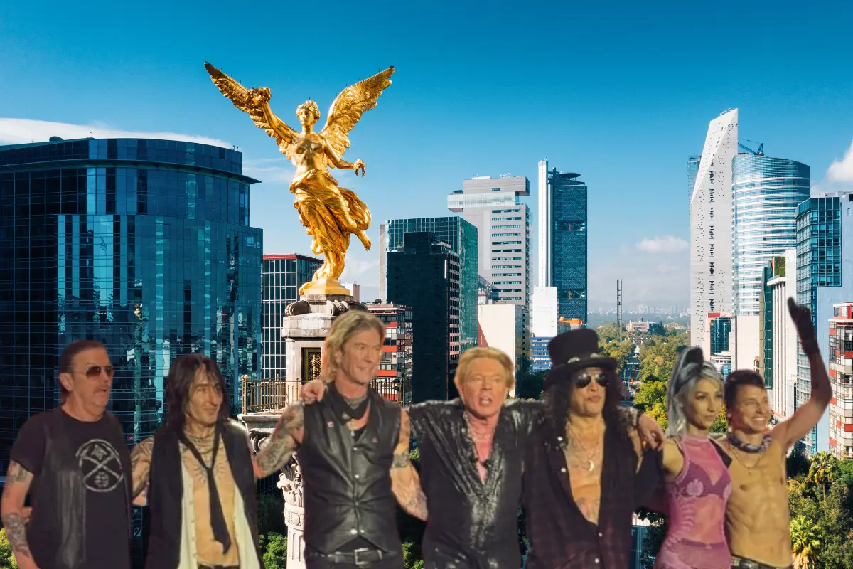 Ángel de la Independencia en CDMX y Guns N Roses. Foto: orbitarock.com | Canva