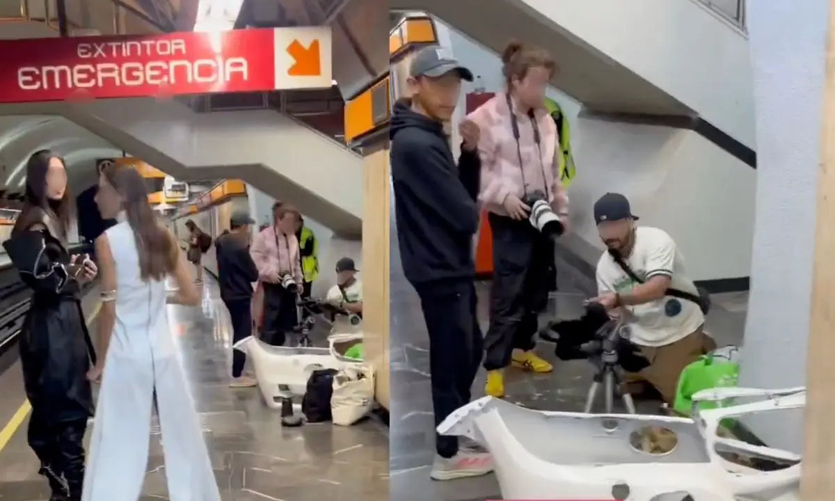 Filmación en estación Camarones de la Línea 7 del Metro CDMX.   Foto: captura X (@HectorMorenoMtz) | Canva