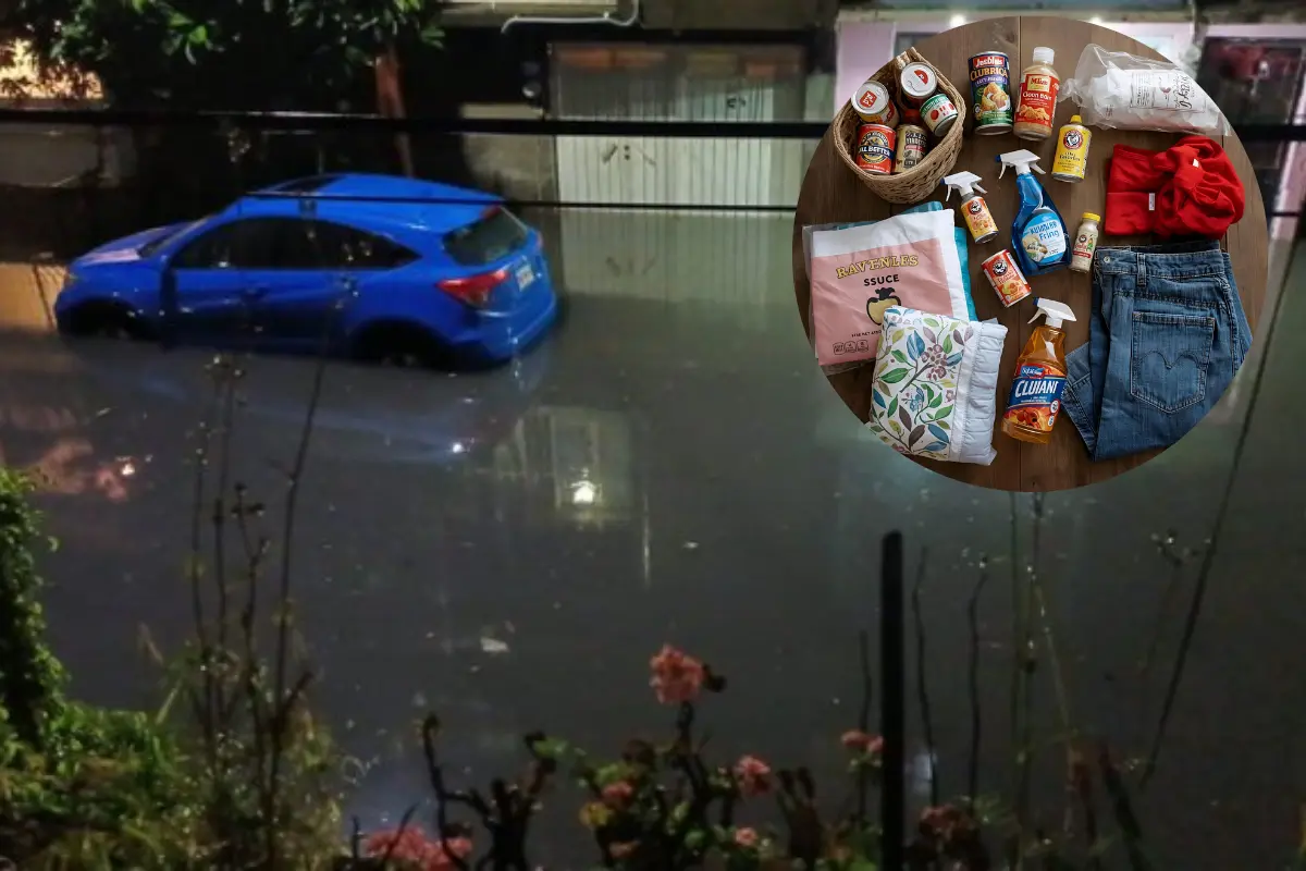 Inundaciones en Nezahualcóyotl.  Foto: X (@Carlos88Vel) | Canva