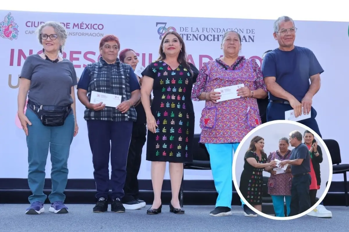 Clara Brugada entrega Ingreso Ciudadano Universal. Foto: Gobierno CDMX l Canva