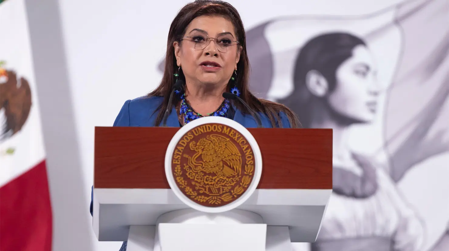 Clara Brugada en conferencia “La mañanera”.    Foto: Presidencia