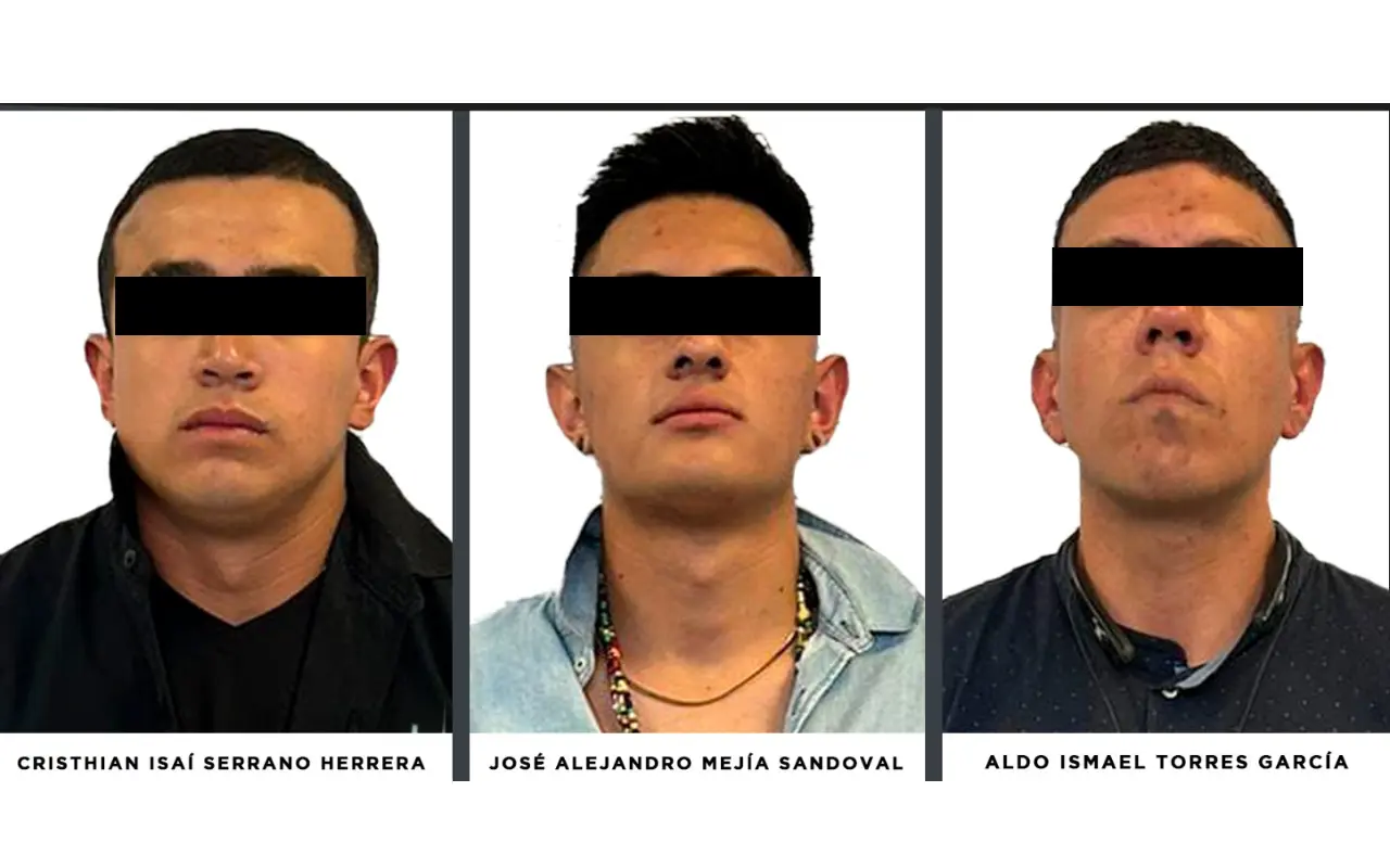 Alejandro Mejía Sandoval, Christian Isaí Serrano Herrera y de Aldo Ismael Torres García. Foto: X/ @FiscaliaEdomex (Canva)