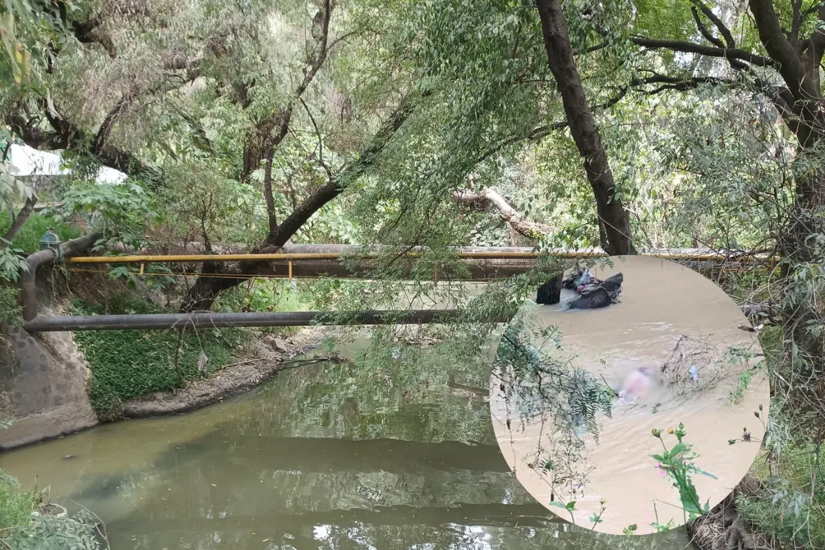 Río Cuautitlán en donde se hizo el hallazgo de un cadáver.  Foto: X (@_deserticole)