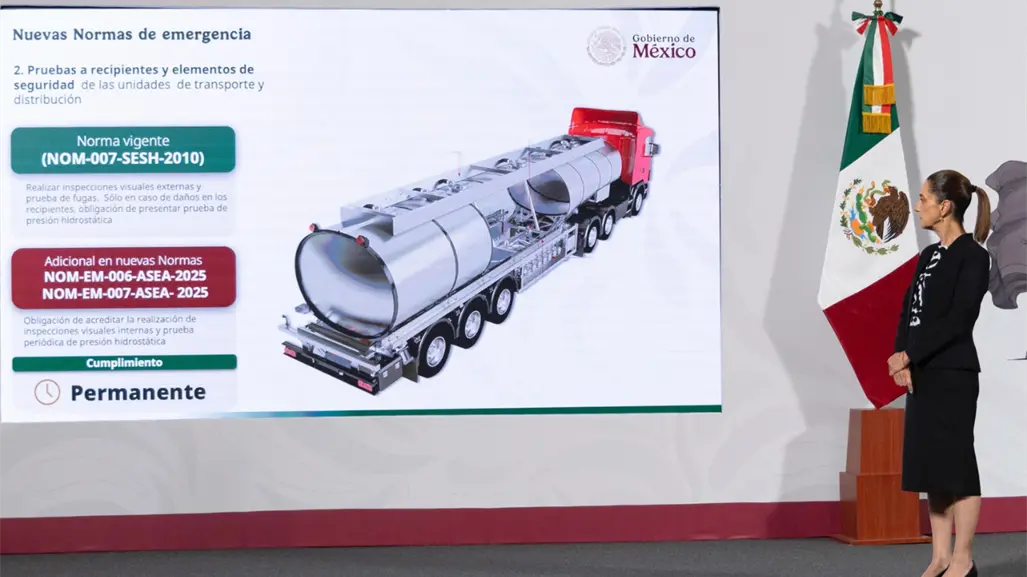 Claudia Sheinbaum presenta nuevas normas para pipas de gas LP: "antes no había inspección, ahora va a haber"