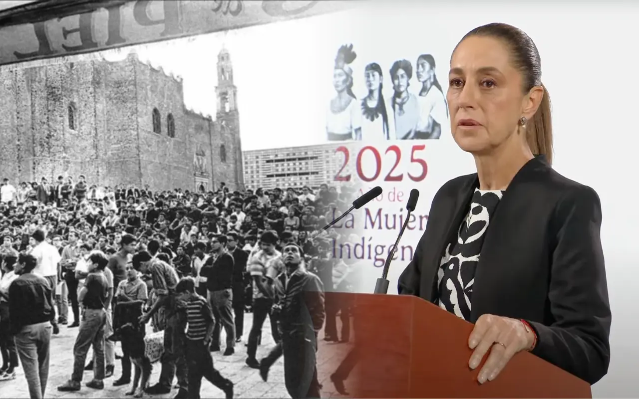 Claudia Sheinbaum y estudiantes del Movimiento del 68 en la Plaza de las Tres Culturas. Foto: Fundación UNAM / Captura de pantalla: YouTube