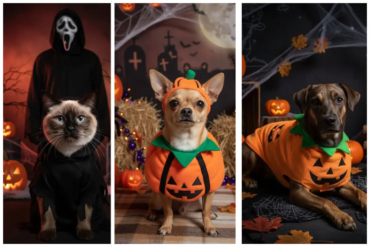 Halloween 2025: Guía paso a paso para hacer fotos de tus mascotas con IA de Gemini. Foto: FB @Ana Briyit CR | FB @Maya Eunice 1 FB @Rosario Uc Valencia | Canva