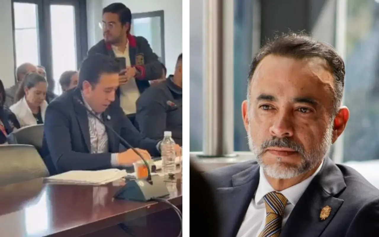 Octavo regidor Omar Antonio García Mendieta discute con el alcalde de Metepec, Fernando Flores Fernández, durante sesión de cabildo. Foto: X/ @ADNoticiasMex, Gobierno de Metepec (Canva)
