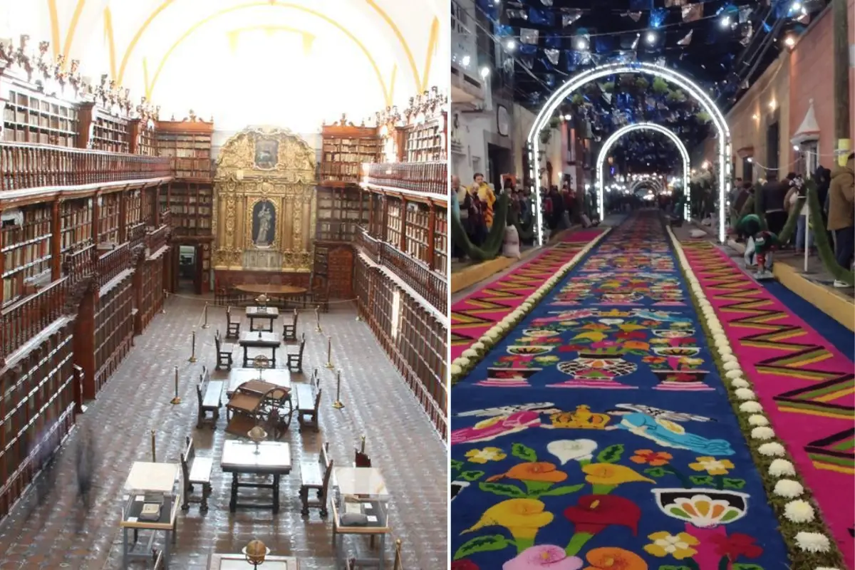 Biblioteca Palafoxiana y Tlaxcala. Foto: Maps Google | Canva