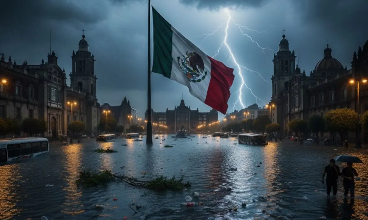 Inundación en CDMX.  Foto: creada con IA
