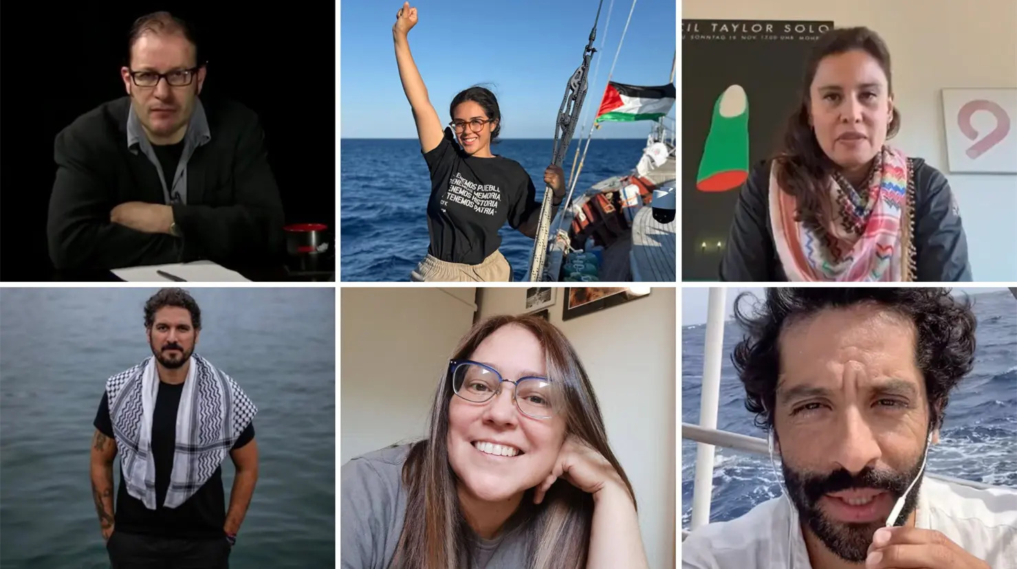 ¿Quiénes son los seis mexicanos de la Flotilla Global Sumud que fueron detenidos en Israel?. Foto: Foto: X (@eledesmaa, @arlinmedrano_, @JucaNoticias, @scopiomx) | Facebook (Sol González Eguía)