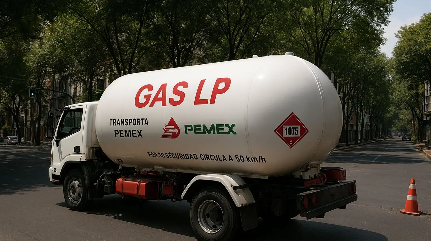 Pipa de gas LP en CDMX.   Foto: creada con IA
