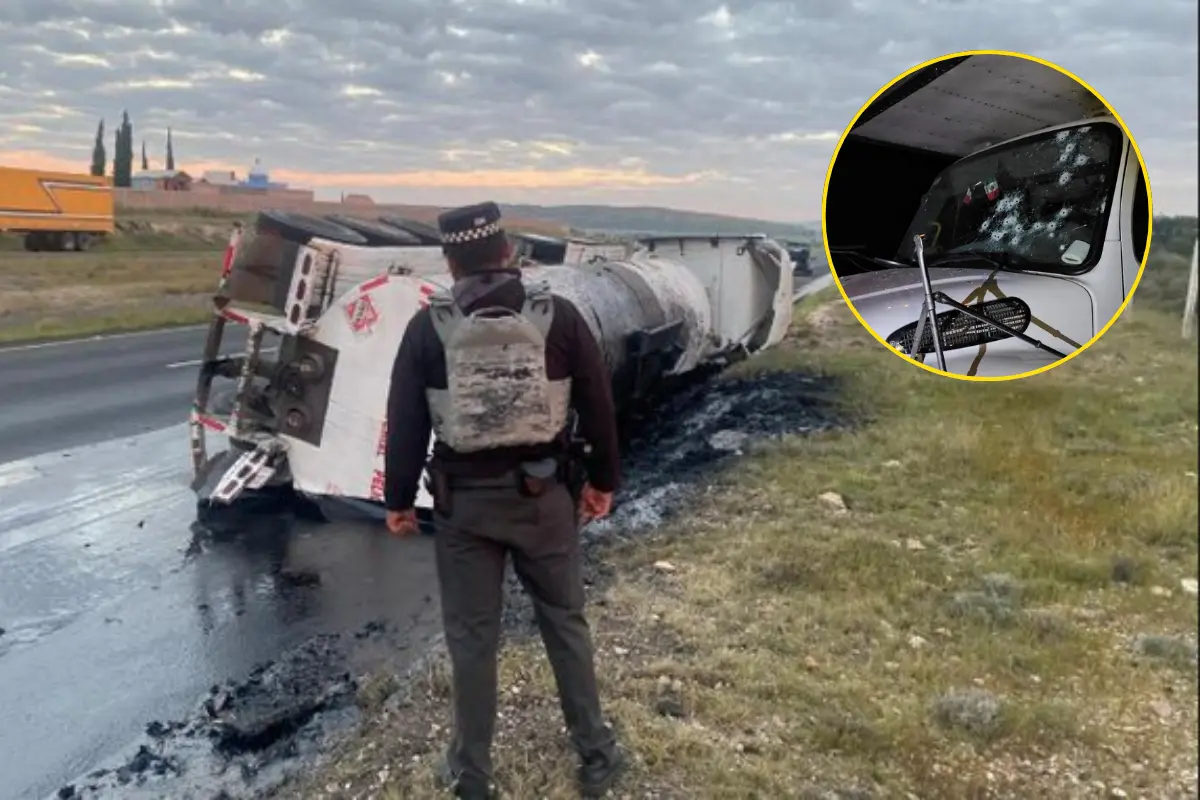 Los bloqueos y quema de vehículos se registraron en puntos estratégicos que conectan a Zacatecas con otros estados/ Foto: Canal 15 Fresnillo/ @GN_Carreteras
