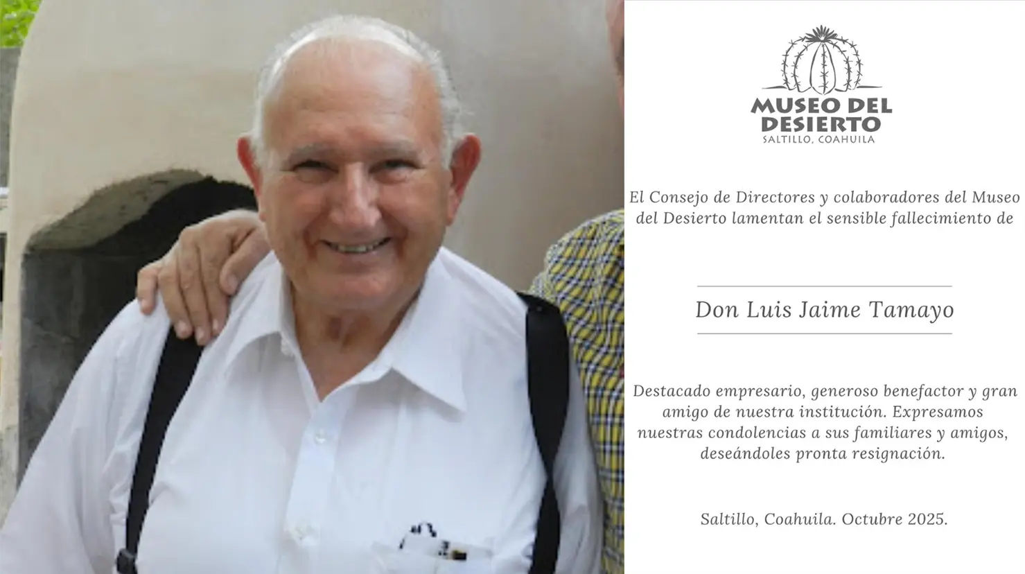 Luis Jaime Tamayo, empresario de Coahuila que impulsó el desarrollo ganadero, fallece a los 92 años. Foto: Instagram - Museo del Desierto | Revista Top Secret.