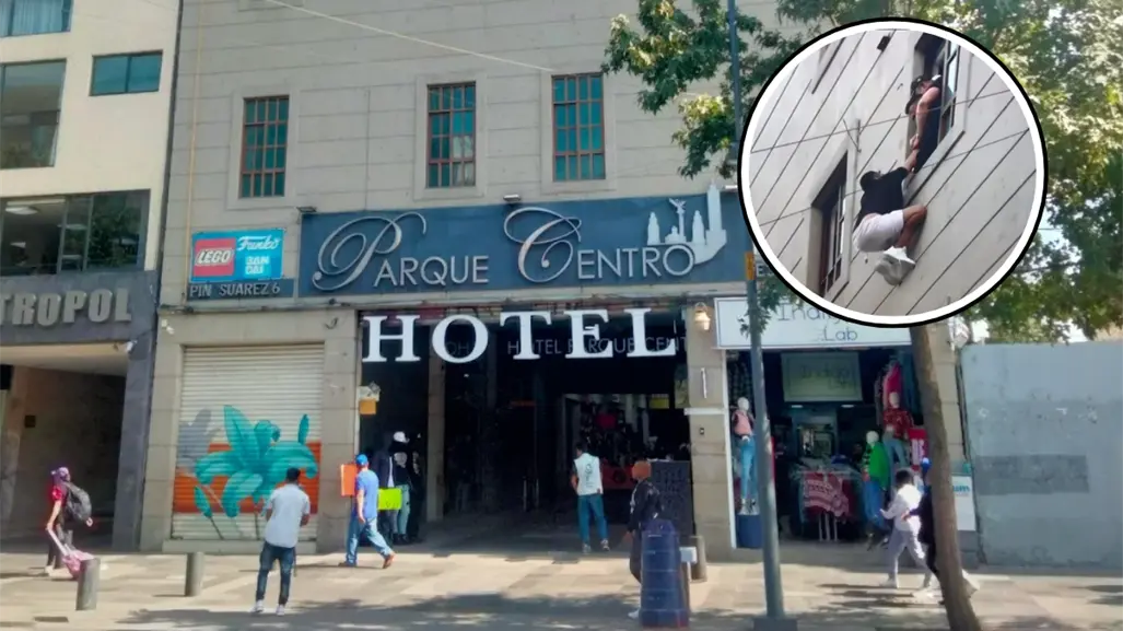 Cae hombre desde el tercer piso de hotel en el Centro Histórico; policías logran salvarlo