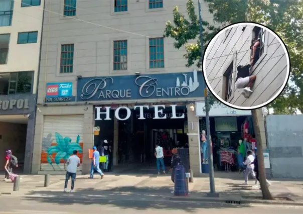Cae hombre desde el tercer piso de hotel en el Centro Histórico; policías logran salvarlo