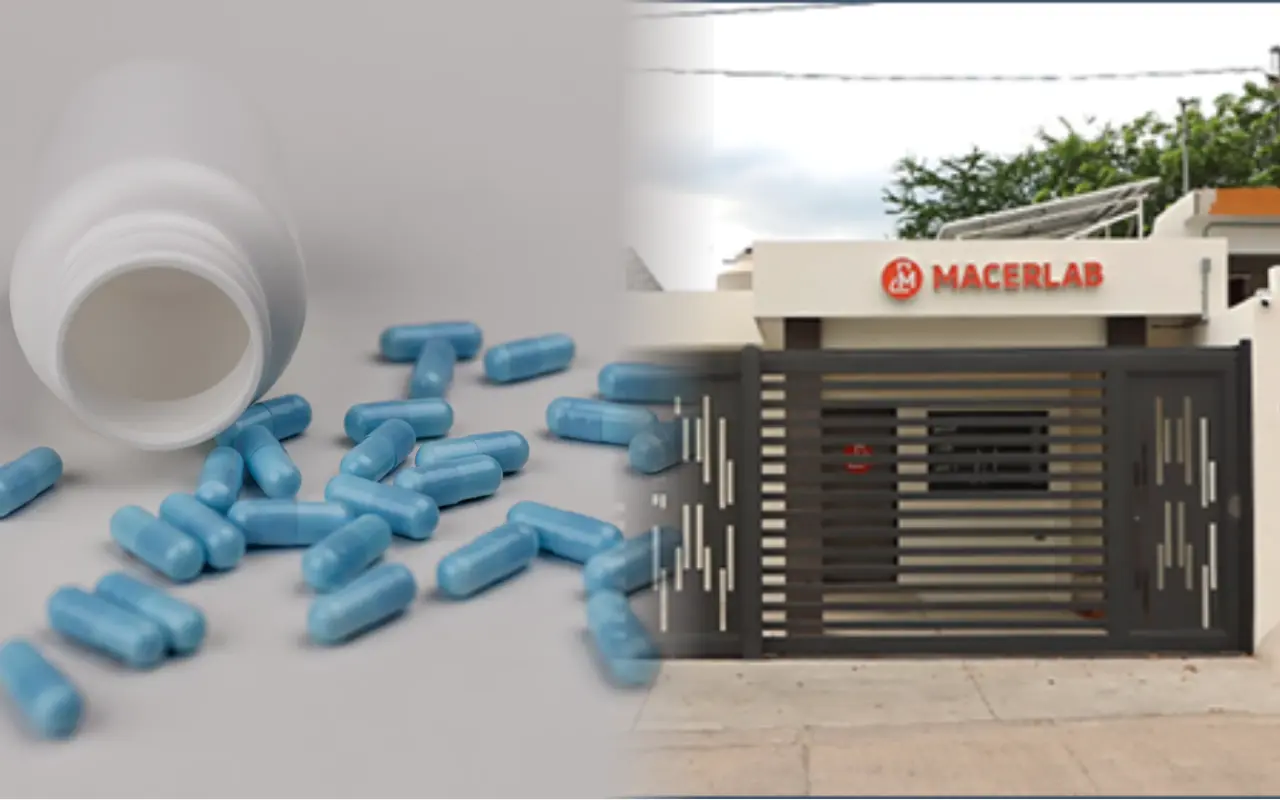 Pastillas azules y fachada de Macerlab. Foto: Canva / Treasury Department
