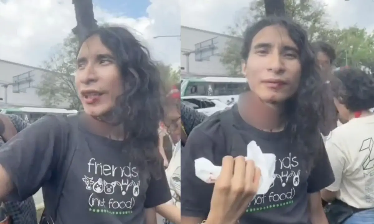 Manifestante agredido en marcha del Mercado de Sonora. Foto: captura X (@LicAnimalista) | Canva
