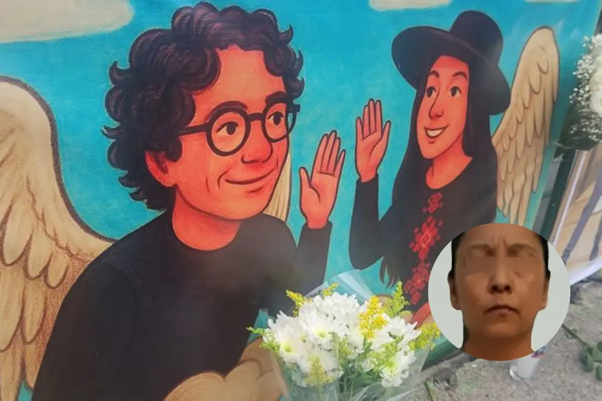 Mural de Ximena Guzmán y José Muños foto de presunta culpable. Foto: Luis Antonio Alfaro y FGJCDMX | Canva