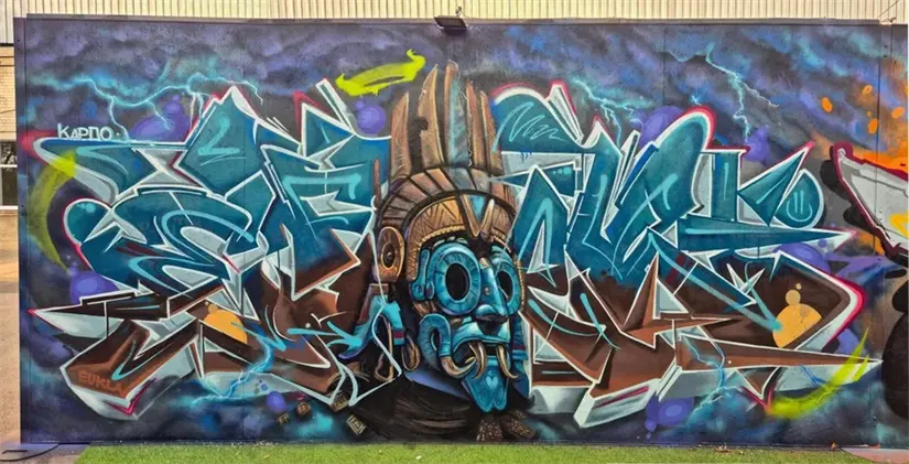 Este es el graffiti que hizo ganador al monclovense en Rusia / Foto: Cortesía