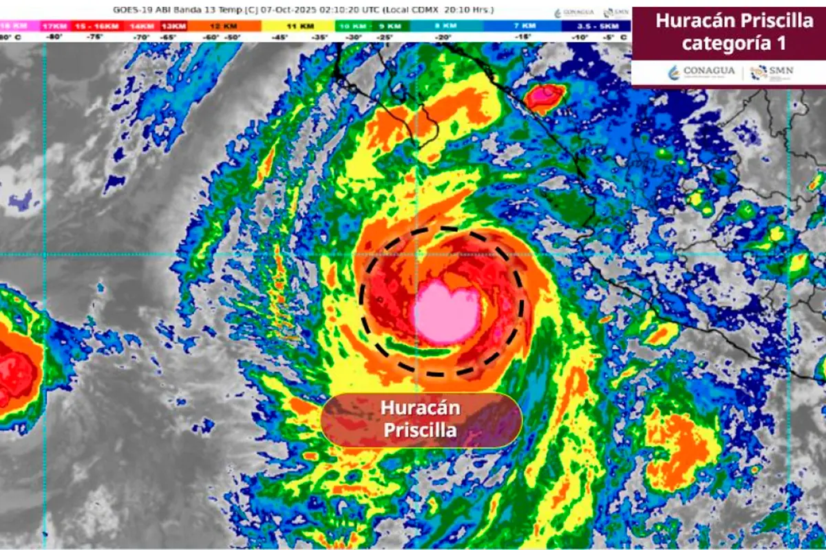 Aunque no se espera que toque tierra en BCS, las nubosidades de Priscila provocarán fuertes lluvias este día, señala la Conagua. Foto: Conagua.