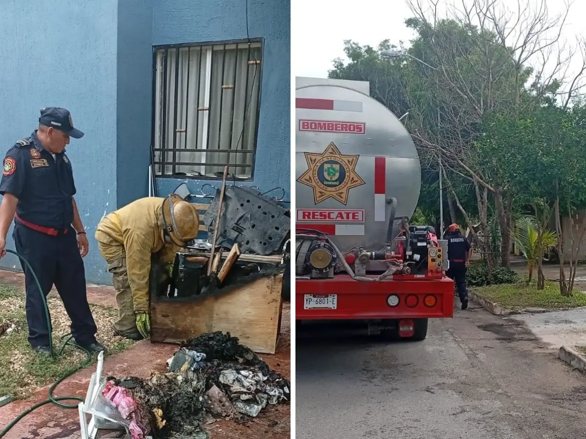 Bomberos de la SSP acudieron a un predio ubicado en Ciudad Caucel para atender un incendio que se generó en uno de los cuartos de la vivienda.- Fuente SSP