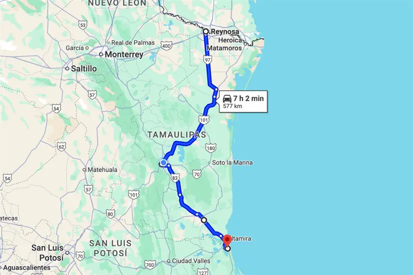 Carreteras que integrarán el Corredor del Golfo Norte a su paso por Tamaulipas. Foto: Google Maps