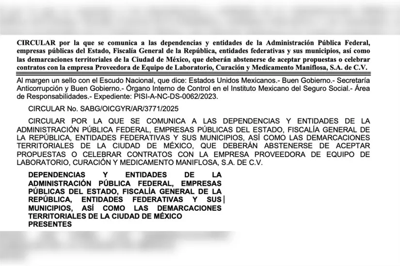 Foto: Fragmento de la circular publicada en el Diario Oficial de la Federación. Foto: DOF