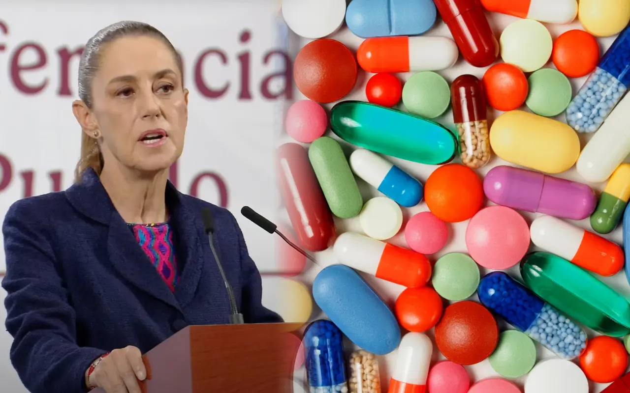 Claudia Sheinbaum y medicinas. Foto: Canva / Captura de pantalla: YouTube (Claudia Sheinbaum)
