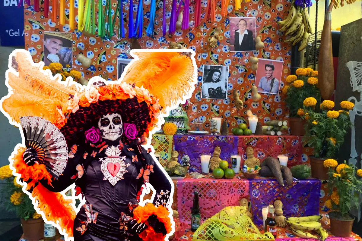 De fondo ofrenda, catrina. Foto: Jefatura de Gobierno | Canva