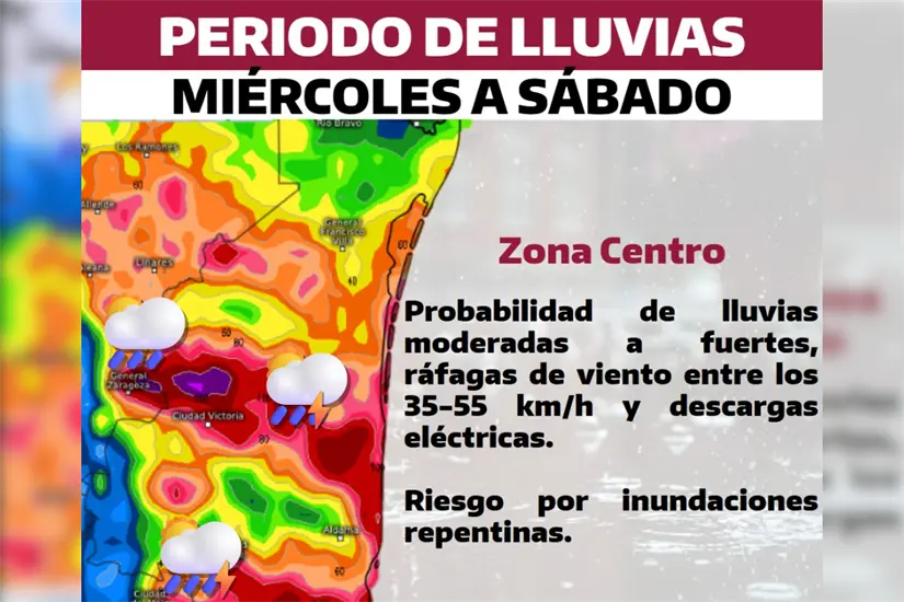 Pronóstico para la región centro de Tamaulipas. Foto: PC Tamaulipas
